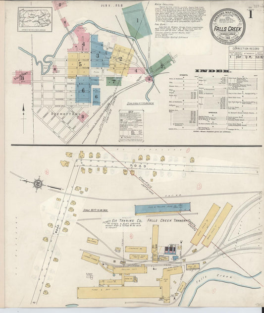 Sanborn Fire Insurance Map from Falls Creek, Jefferson And Clearfield Counties, Pennsylvania (1934), Sheet #0001 - Historic Sanborn Fire Insurance Map Print, vintage old map wall art, antique decor, genealogy gift, Pennsylvania Pennsylvania map