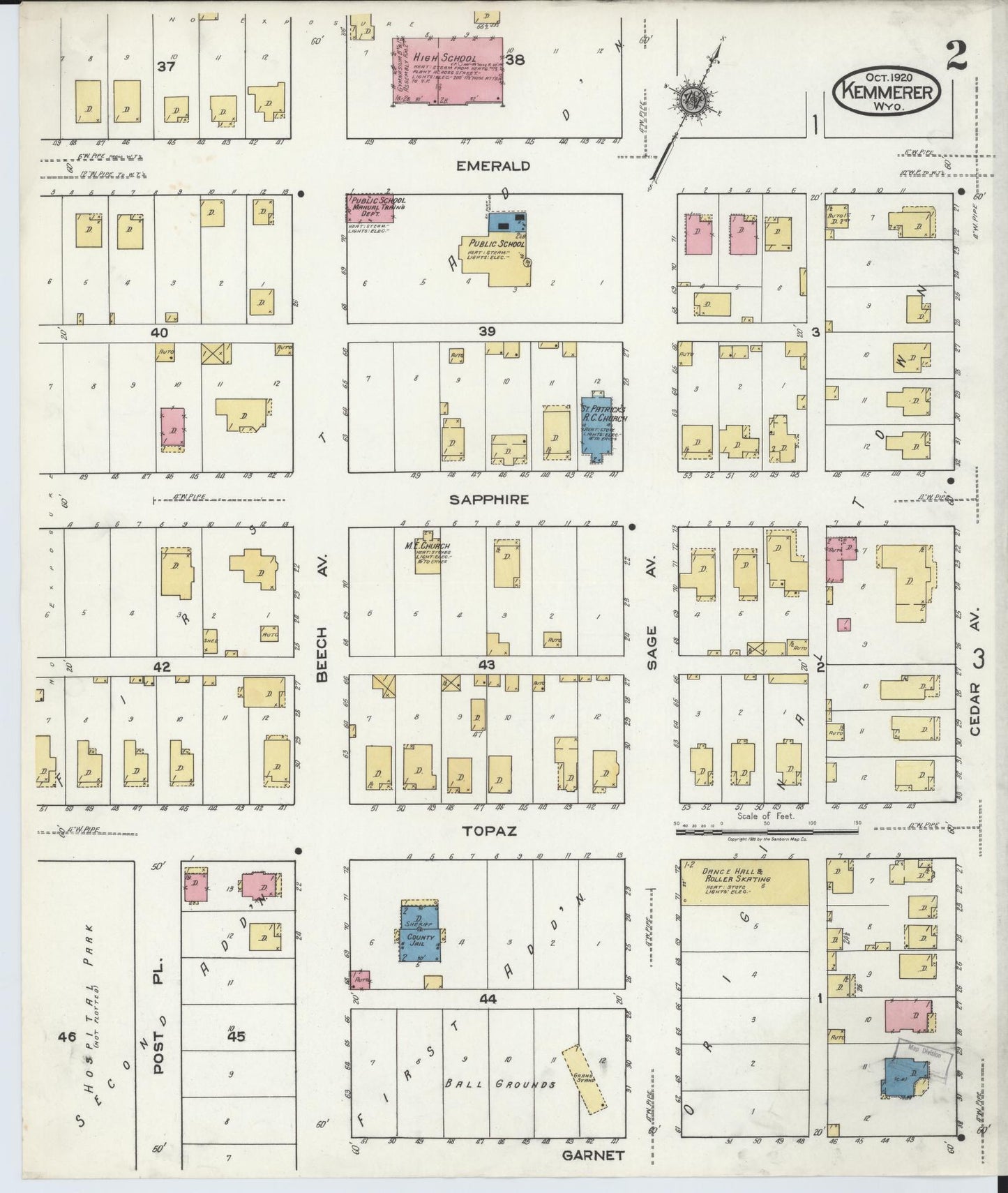 Sanborn Fire Insurance Map from Kemmerer, Lincoln County, Wyoming (1920), Sheet #0002 - Complete Map Set gallery image, historic Sanborn map, vintage wall art, Wyoming Wyoming