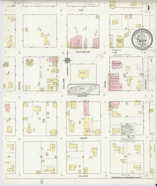 Sanborn Fire Insurance Map from Troy, Obion County, Tennessee (1914), Sheet #0001 - Historic Sanborn Fire Insurance Map Print, vintage old map wall art, antique decor, genealogy gift, Tennessee Tennessee map