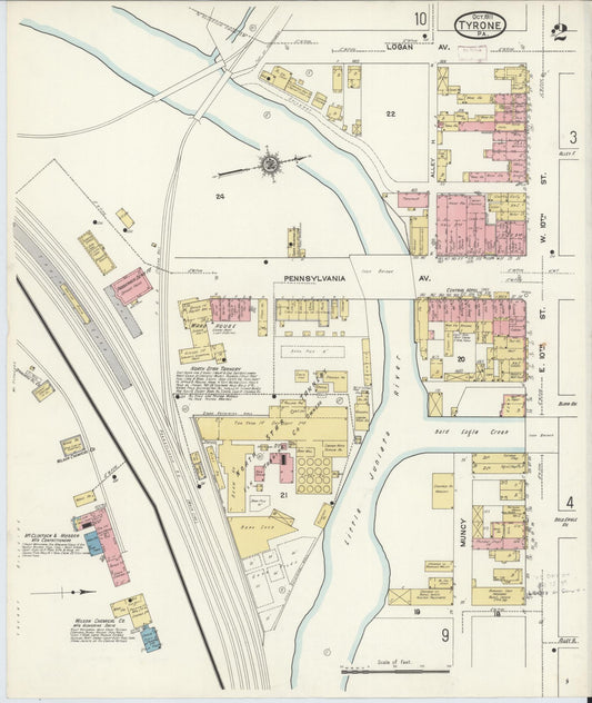 Sanborn Fire Insurance Map from Tyrone, Blair County, Pennsylvania (1911), Sheet #0002 - Historic Sanborn Fire Insurance Map Print, vintage old map wall art, antique decor, genealogy gift, Pennsylvania Pennsylvania map