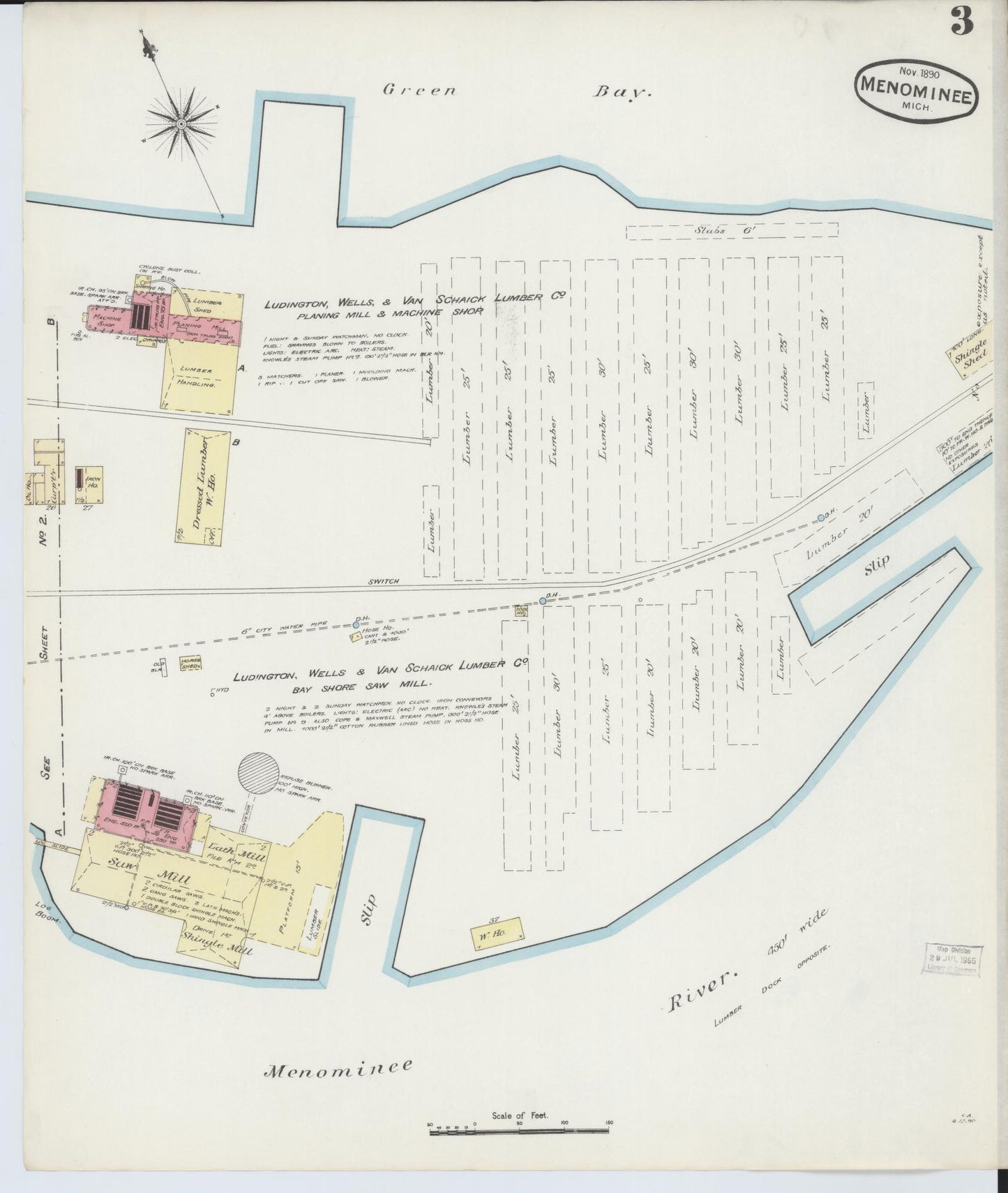 Sanborn Fire Insurance Map from Menominee, Menominee County, Michigan (1890), Sheet #0003 - Complete Map Set gallery image, historic Sanborn map, vintage wall art, Michigan Michigan
