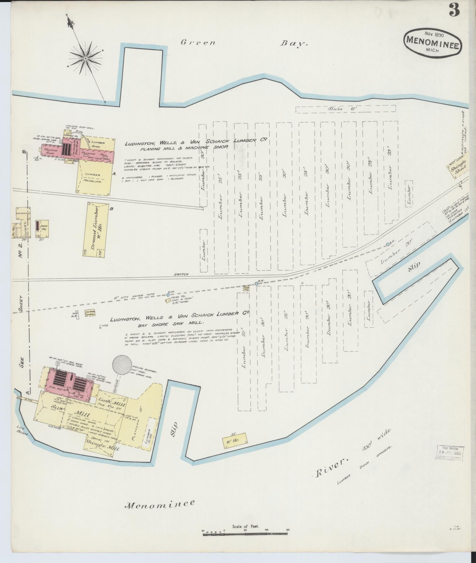 Sanborn Fire Insurance Map from Menominee, Menominee County, Michigan (1890), Sheet #0003 - Complete Map Set gallery image, historic Sanborn map, vintage wall art, Michigan Michigan