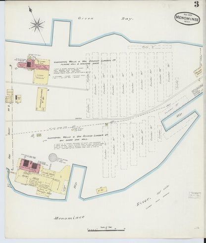 Sanborn Fire Insurance Map from Menominee, Menominee County, Michigan (1890), Sheet #0003 - Complete Map Set gallery image, historic Sanborn map, vintage wall art, Michigan Michigan
