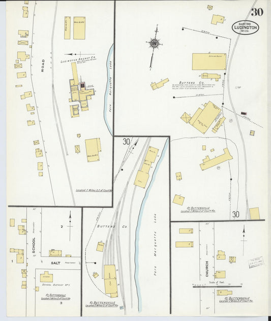 Sanborn Fire Insurance Map from Ludington, Mason County, Michigan (1910), Sheet #0030 - Historic Sanborn Fire Insurance Map Print, vintage old map wall art, antique decor, genealogy gift, Michigan Michigan map