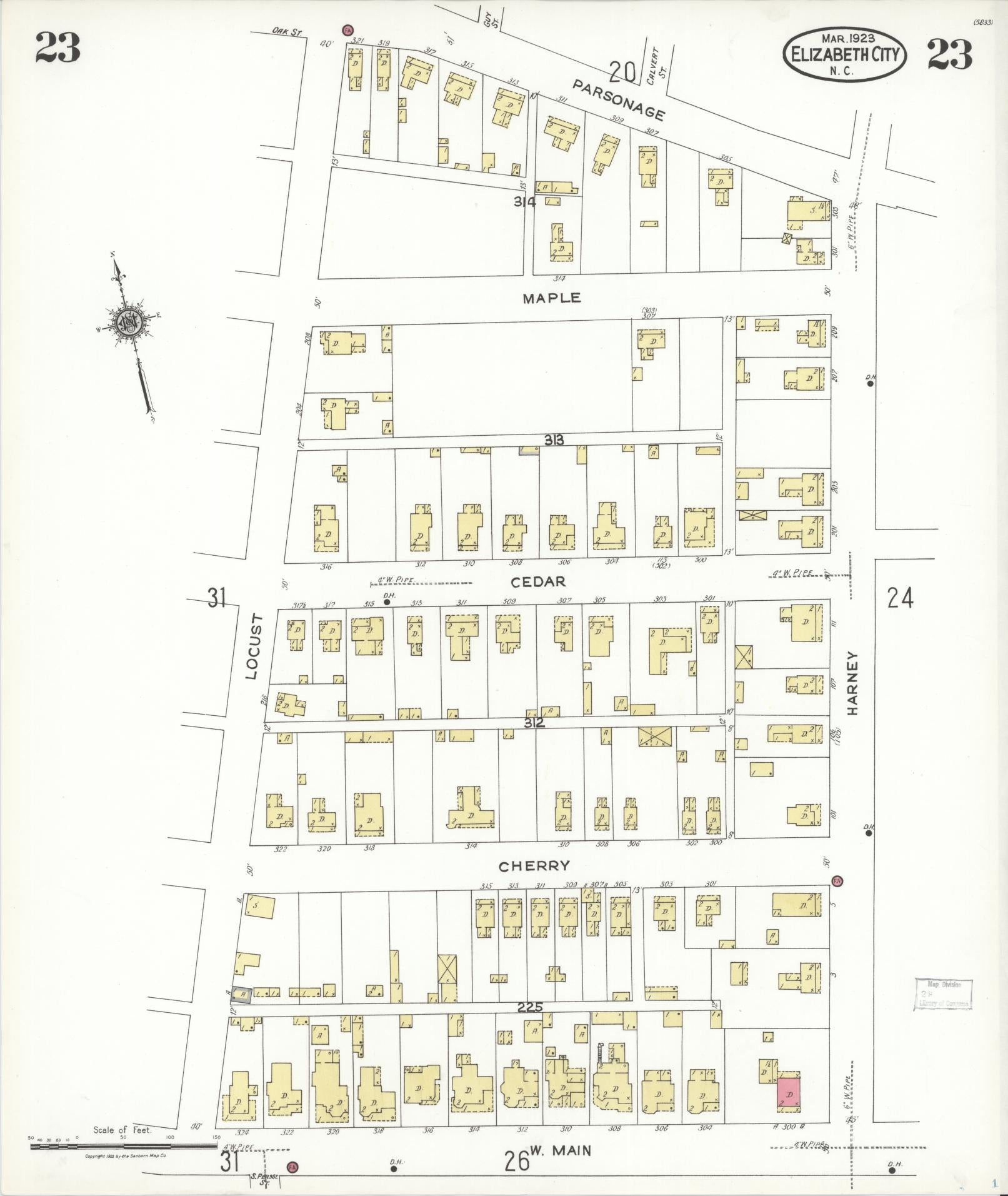 Sanborn Fire Insurance Map from Elizabeth City, Pasquotank County, North Carolina (1923), Sheet #0023 - Historic Sanborn Fire Insurance Map Print, vintage old map wall art, antique decor, genealogy gift, North Carolina North Carolina map