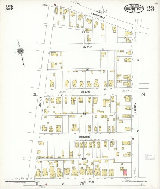 Sanborn Fire Insurance Map from Elizabeth City, Pasquotank County, North Carolina (1923), Sheet #0023 - Historic Sanborn Fire Insurance Map Print, vintage old map wall art, antique decor, genealogy gift, North Carolina North Carolina map