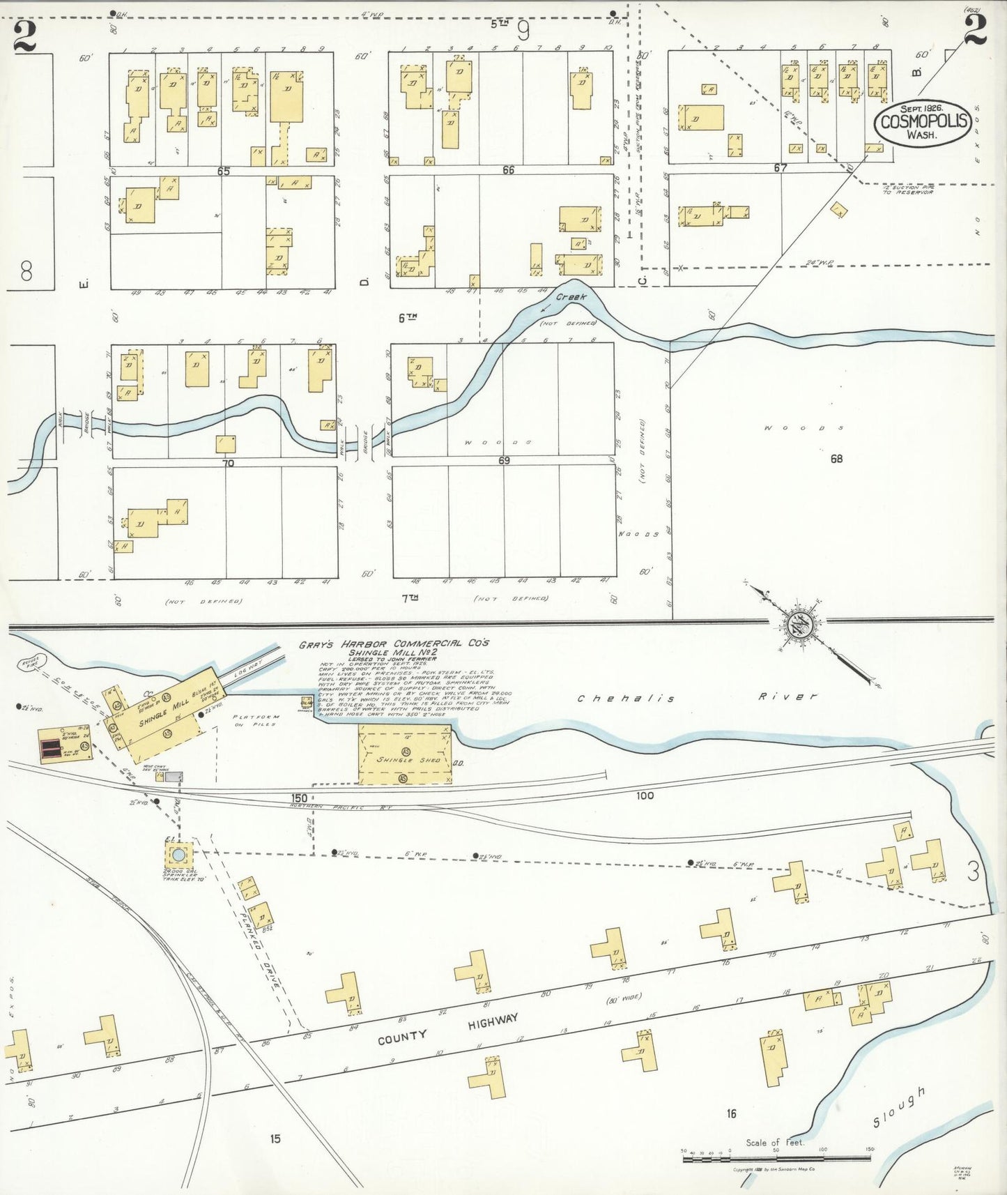 Sanborn Fire Insurance Map from Cosmopolis, Grays Harbor County, Washington (1926), Sheet #0002 - Complete Map Set gallery image, historic Sanborn map, vintage wall art, Washington Washington