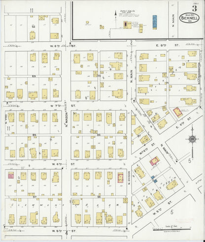 Sanborn Fire Insurance Map from Bicknell, Knox County, Indiana (1921), Sheet #0003 - Complete Map Set gallery image, historic Sanborn map, vintage wall art, Indiana Indiana