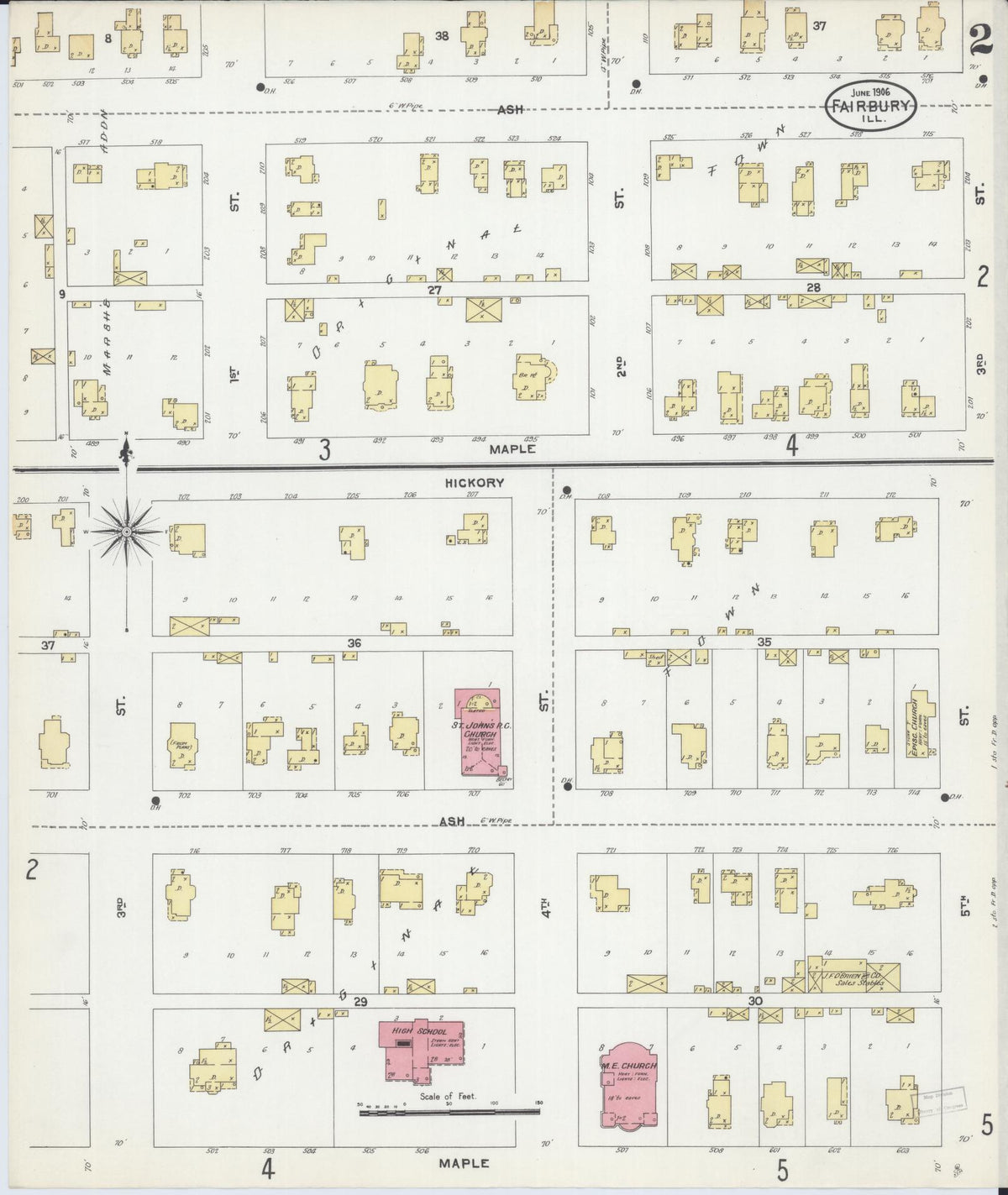 Sanborn Fire Insurance Map from Fairbury, Livingston County, Illinois (1906), Sheet #0002 - Complete Map Set gallery image, historic Sanborn map, vintage wall art, Illinois Illinois