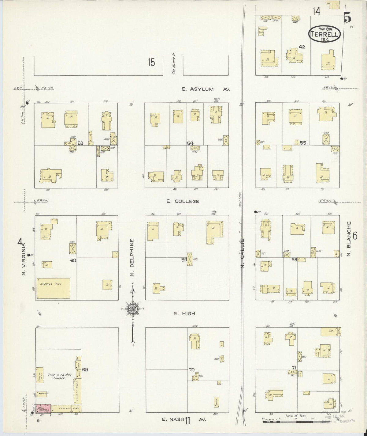 Sanborn Fire Insurance Map from Terrell, Kaufman County, Texas (1914), Sheet #0005 - Historic Sanborn Fire Insurance Map Print, vintage old map wall art, antique decor, genealogy gift, Texas Texas map