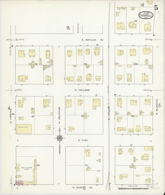 Sanborn Fire Insurance Map from Terrell, Kaufman County, Texas (1914), Sheet #0005 - Historic Sanborn Fire Insurance Map Print, vintage old map wall art, antique decor, genealogy gift, Texas Texas map