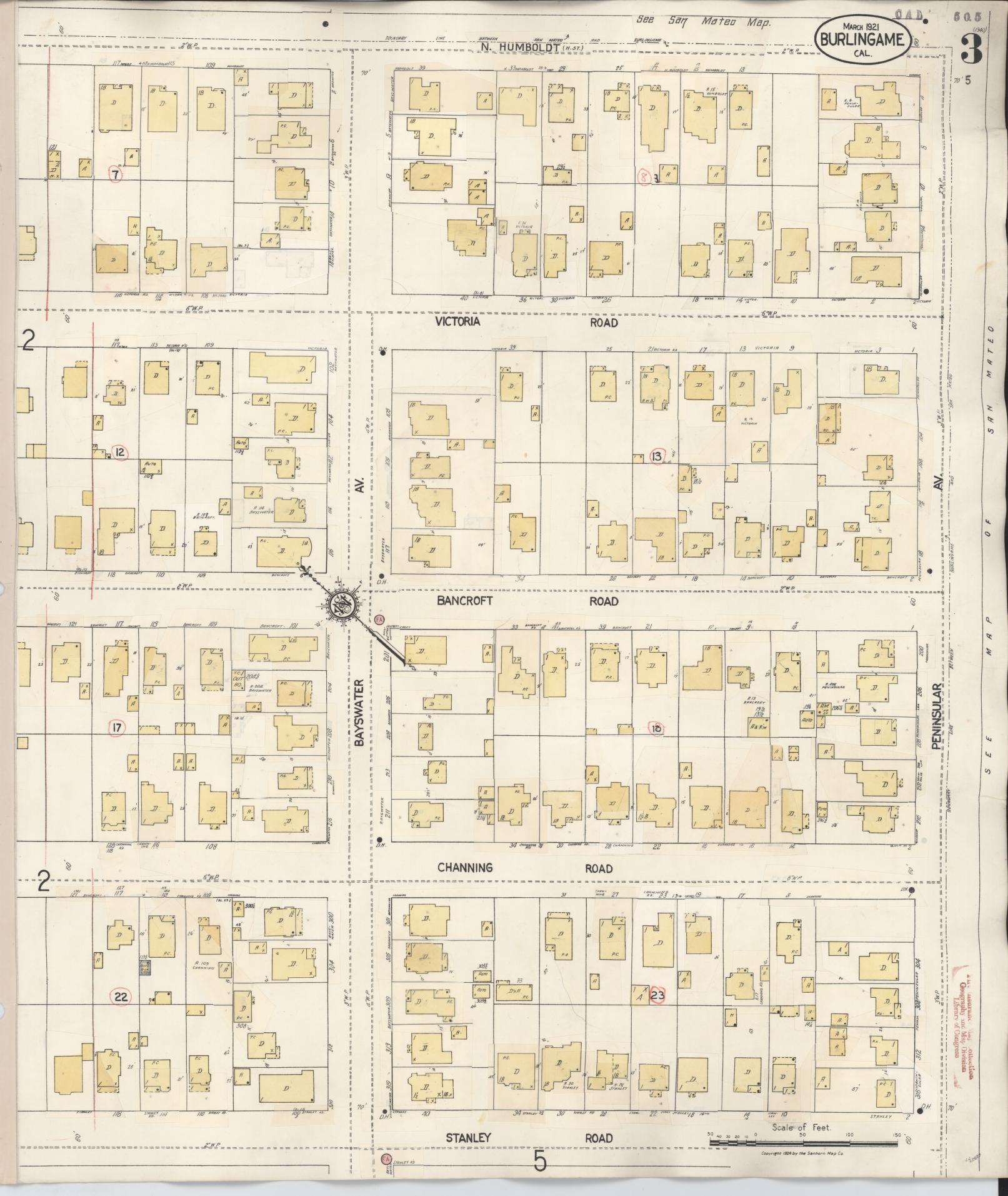 Sanborn Fire Insurance Map from Burlingame, San Mateo County, California (1949), Sheet #0003 - Complete Map Set gallery image, historic Sanborn map, vintage wall art, California California