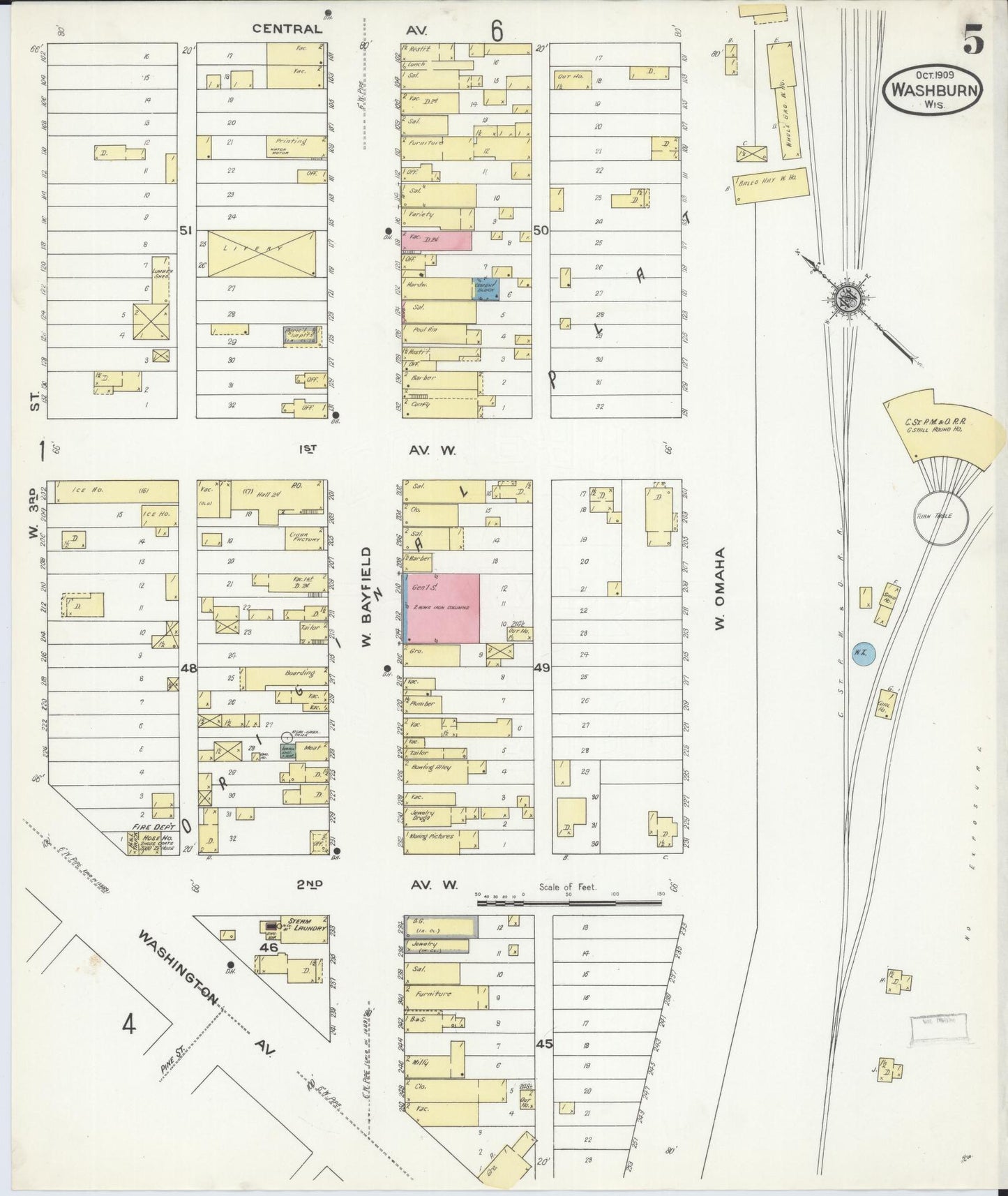 Sanborn Fire Insurance Map from Washburn, Bayfield County, Wisconsin (1909), Sheet #0005 - Complete Map Set gallery image, historic Sanborn map, vintage wall art, Wisconsin Wisconsin