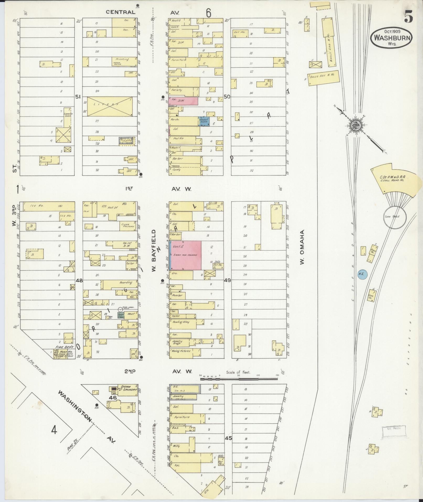 Sanborn Fire Insurance Map from Washburn, Bayfield County, Wisconsin (1909), Sheet #0005 - Complete Map Set gallery image, historic Sanborn map, vintage wall art, Wisconsin Wisconsin