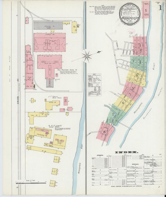 Sanborn Fire Insurance Map from Monongahela City, Washington County, Pennsylvania (1895), Sheet #0001 - Complete Map Set gallery image, historic Sanborn map, vintage wall art, Pennsylvania Pennsylvania