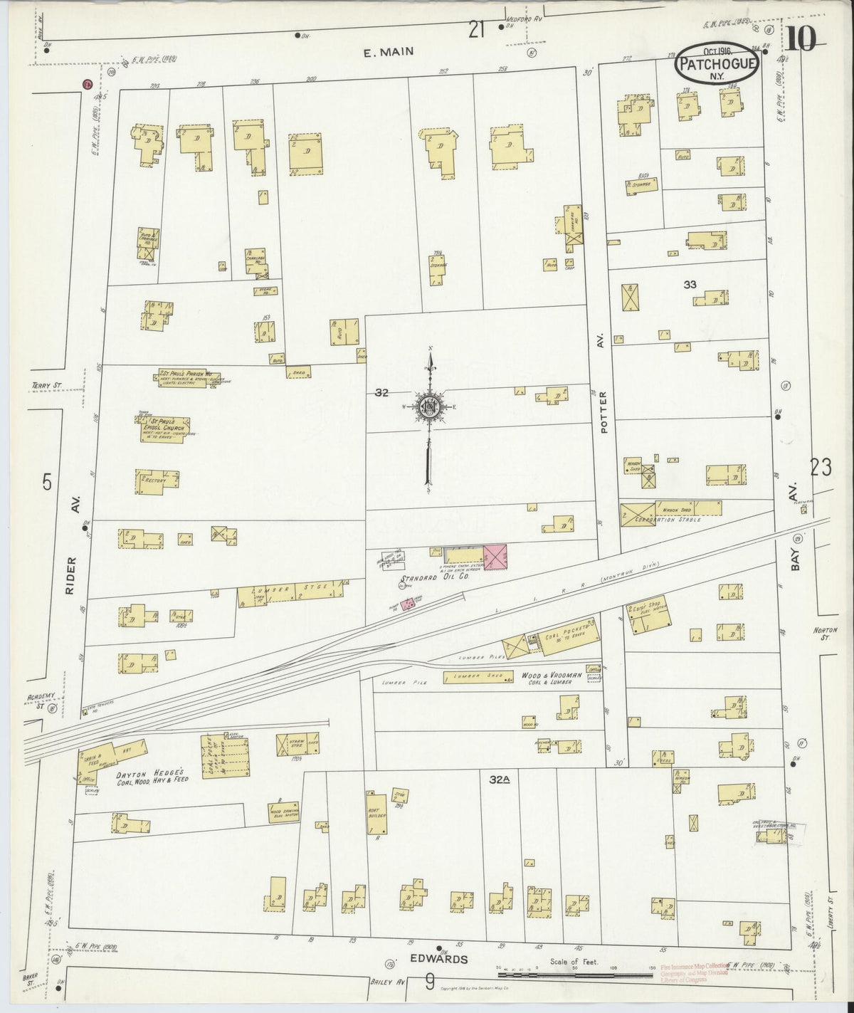 Sanborn Fire Insurance Map from Patchogue, Suffolk County, New York (1916), Sheet #0010 - Complete Map Set gallery image, historic Sanborn map, vintage wall art, New York New York