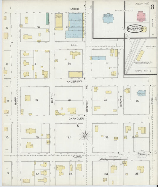 Sanborn Fire Insurance Map from Brownwood, Brown County, Texas (1893), Sheet #0003 - Historic Sanborn Fire Insurance Map Print, vintage old map wall art, antique decor, genealogy gift, Texas Texas map