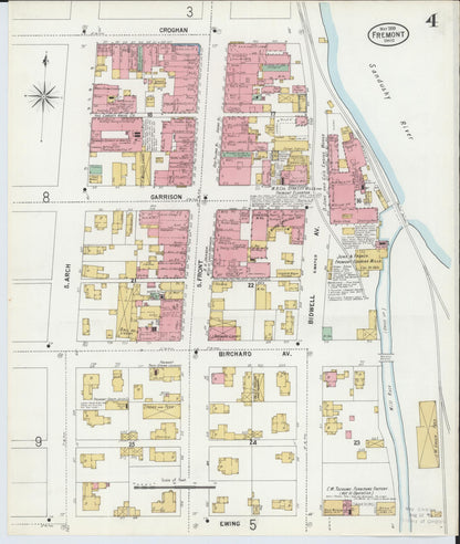 Sanborn Fire Insurance Map from Fremont, Sandusky County, Ohio (1899), Sheet #0004 - Historic Sanborn Fire Insurance Map Print, vintage old map wall art, antique decor, genealogy gift, Ohio Ohio map
