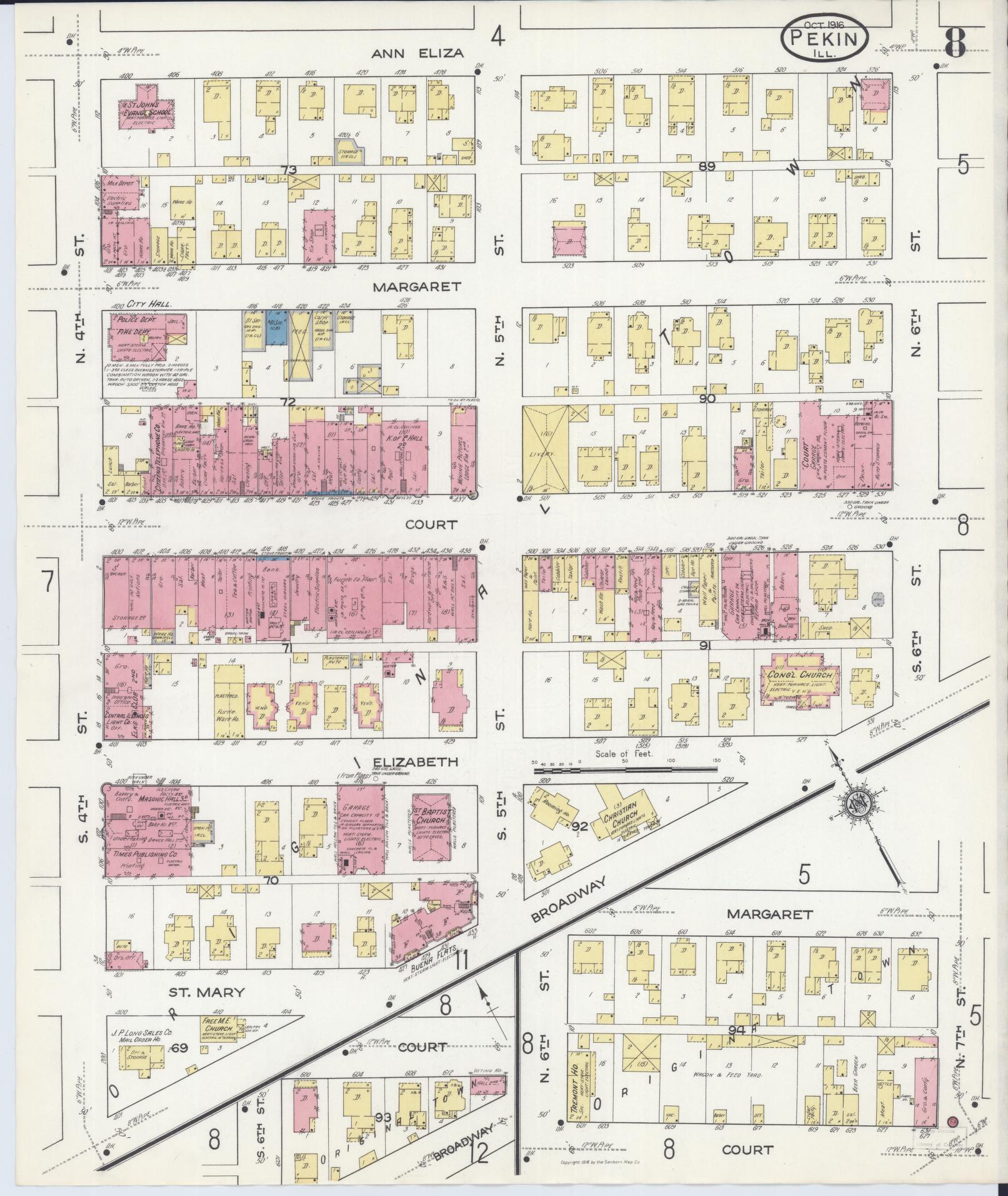Sanborn Fire Insurance Map from Pekin, Tazewell County, Illinois (1916), Sheet #0008 - Historic Sanborn Fire Insurance Map Print, vintage old map wall art, antique decor, genealogy gift, Illinois Illinois map