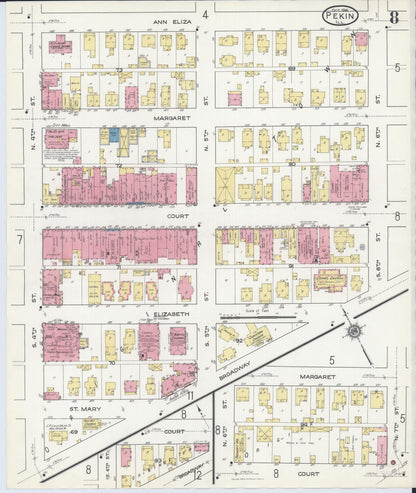 Sanborn Fire Insurance Map from Pekin, Tazewell County, Illinois (1916), Sheet #0008 - Historic Sanborn Fire Insurance Map Print, vintage old map wall art, antique decor, genealogy gift, Illinois Illinois map