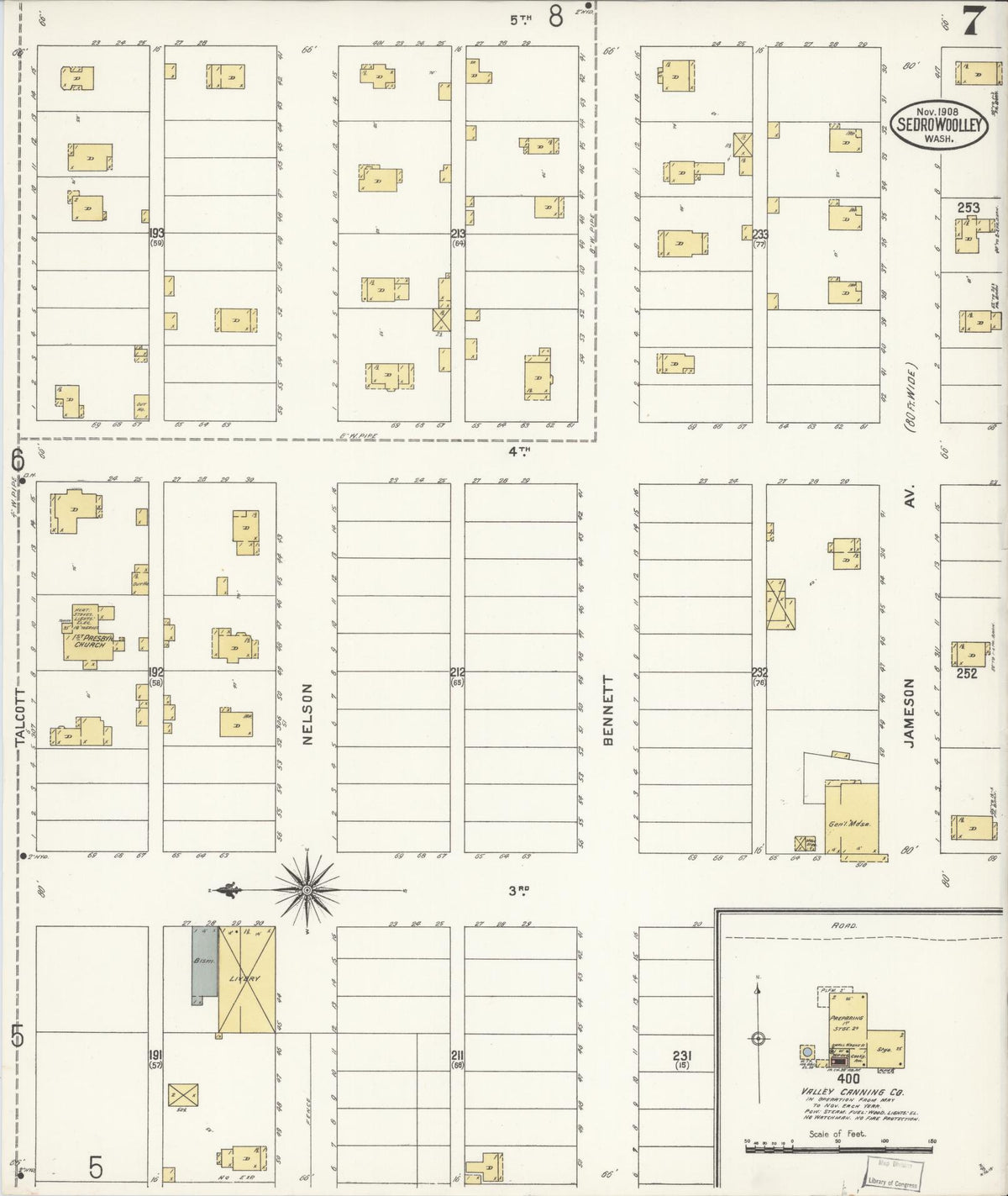 Sanborn Fire Insurance Map from Sedro Woolley, Skagit County, Washington (1907), Sheet #0007 - Historic Sanborn Fire Insurance Map Print, vintage old map wall art, antique decor, genealogy gift, Washington Washington map
