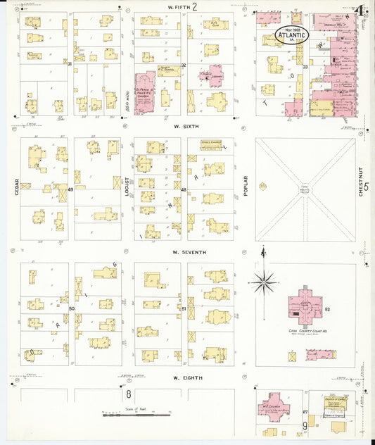 Sanborn Fire Insurance Map from Atlantic, Cass County, Iowa (1908), Sheet #0004 - Historic Sanborn Fire Insurance Map Print, vintage old map wall art