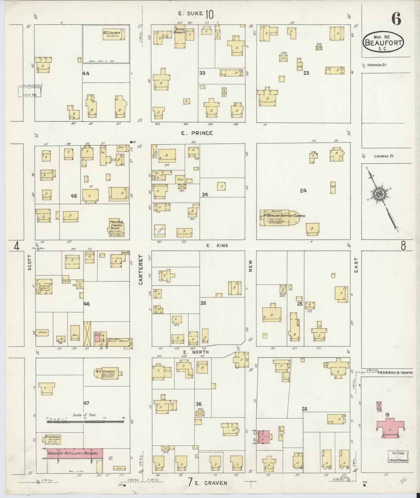 Sanborn Fire Insurance Map from Beaufort, Beaufort County, South Carolina (1912), Sheet #0006 - Complete Map Set gallery image, historic Sanborn map, vintage wall art, South Carolina South Carolina