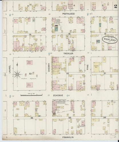 Sanborn Fire Insurance Map from Highland, Madison County, Illinois (1888), Sheet #0002 - Complete Map Set gallery image, historic Sanborn map, vintage wall art, Illinois Illinois