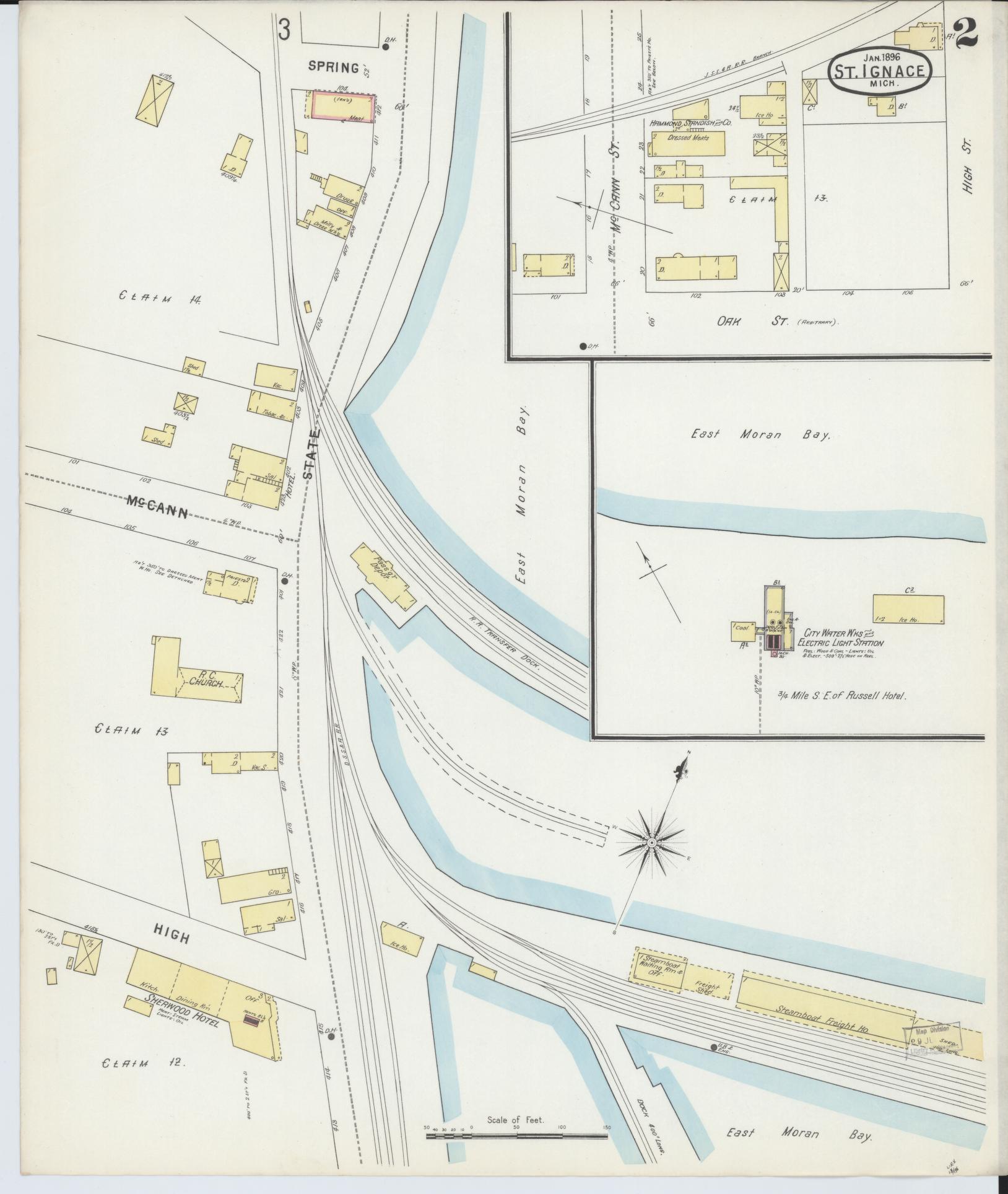 Sanborn Fire Insurance Map from Saint Ignace, Mackinac County, Michigan (1896), Sheet #0002 - Historic Sanborn Fire Insurance Map Print, vintage old map wall art, antique decor, genealogy gift, Michigan Michigan map