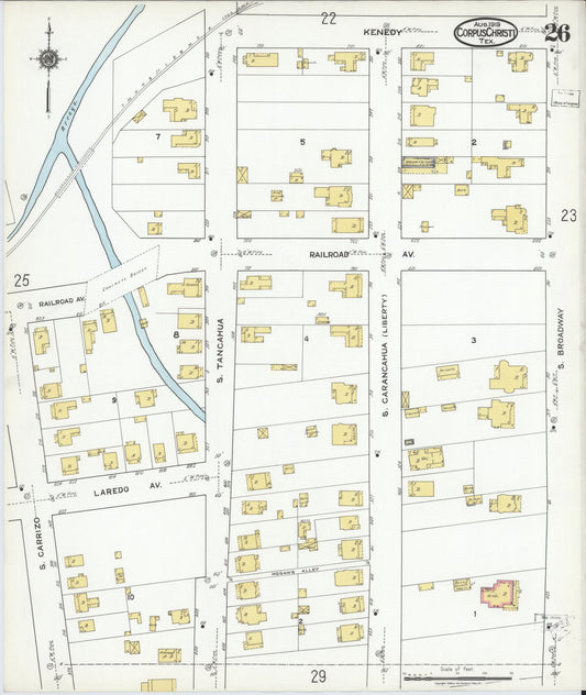 Sanborn Fire Insurance Map from Corpus Christi, Nueces County, Texas (1919), Sheet #0026 - Historic Sanborn Fire Insurance Map Print, vintage old map wall art, antique decor, genealogy gift, Texas Texas map