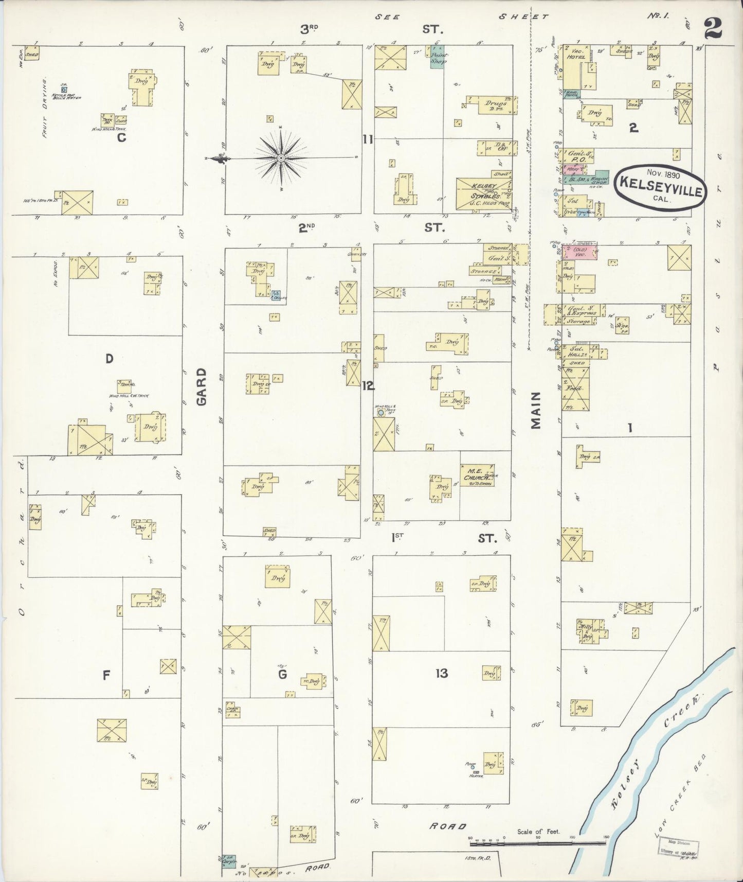 Sanborn Fire Insurance Map from Kelseyville, Lake County, California (1890), Sheet #0002 - Historic Sanborn Fire Insurance Map Print, vintage old map wall art, antique decor, genealogy gift, California California map