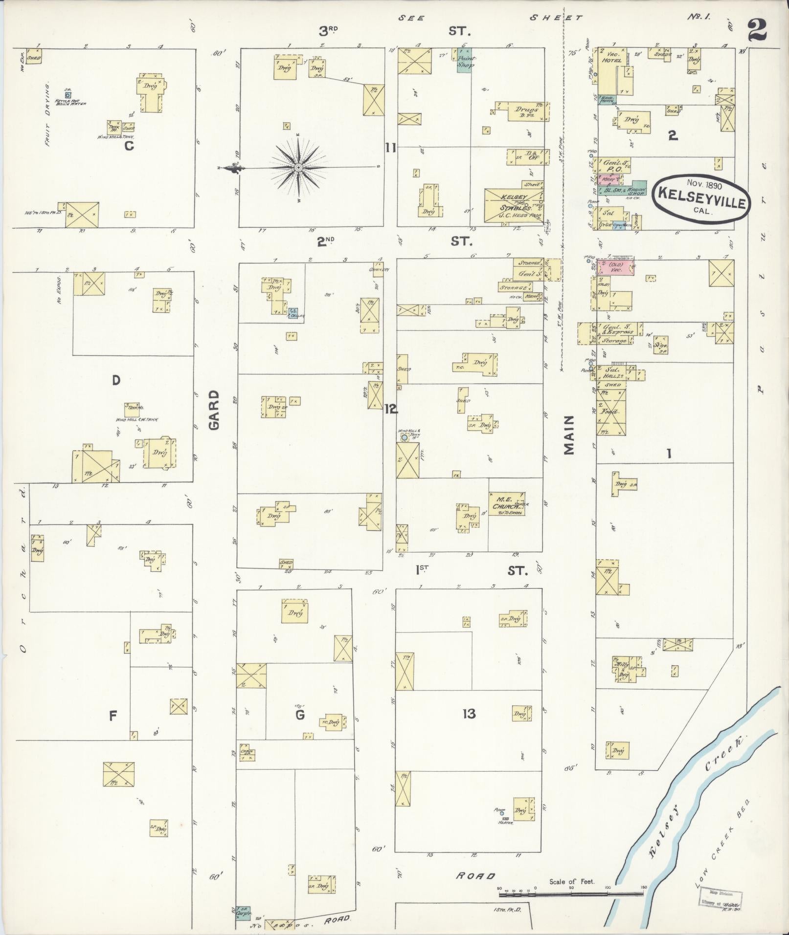 Sanborn Fire Insurance Map from Kelseyville, Lake County, California (1890), Sheet #0002 - Historic Sanborn Fire Insurance Map Print, vintage old map wall art, antique decor, genealogy gift, California California map