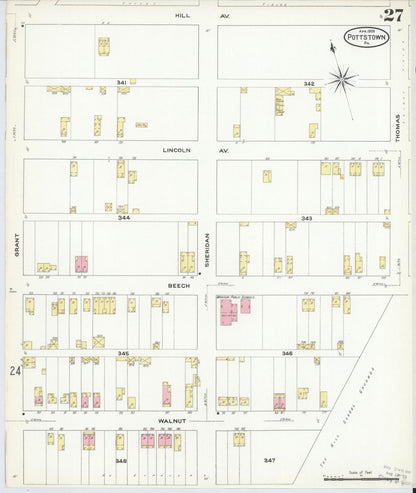 Sanborn Fire Insurance Map from Pottstown, Montgomery County, Pennsylvania (1909), Sheet #0027 - Complete Map Set gallery image, historic Sanborn map, vintage wall art, Pennsylvania Pennsylvania