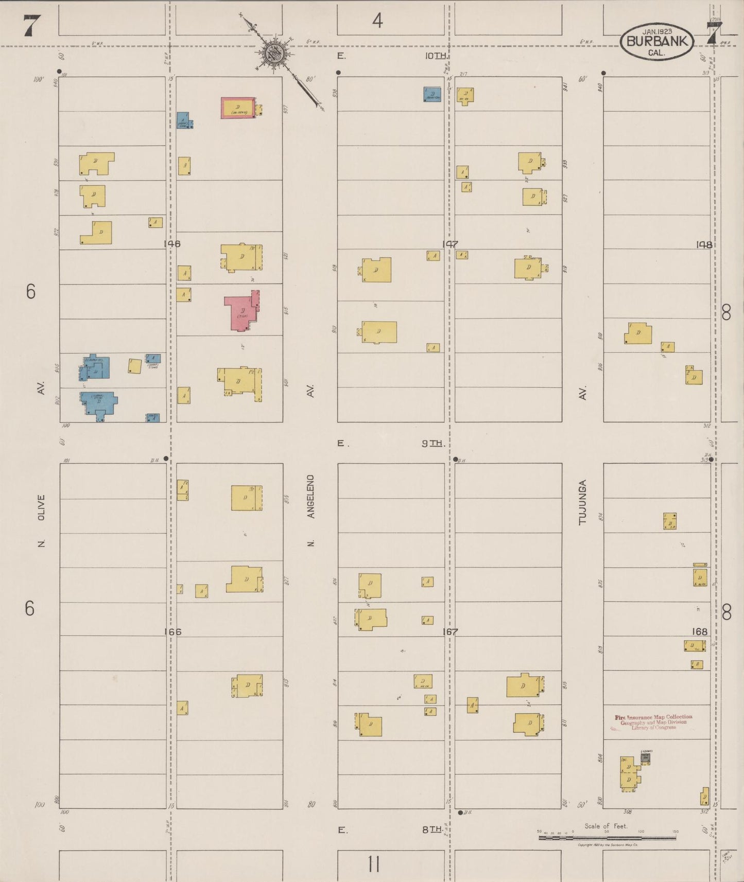 Sanborn Fire Insurance Map from Burbank, Los Angeles County, California (1923), Sheet #0007 - Complete Map Set gallery image, historic Sanborn map, vintage wall art, California California