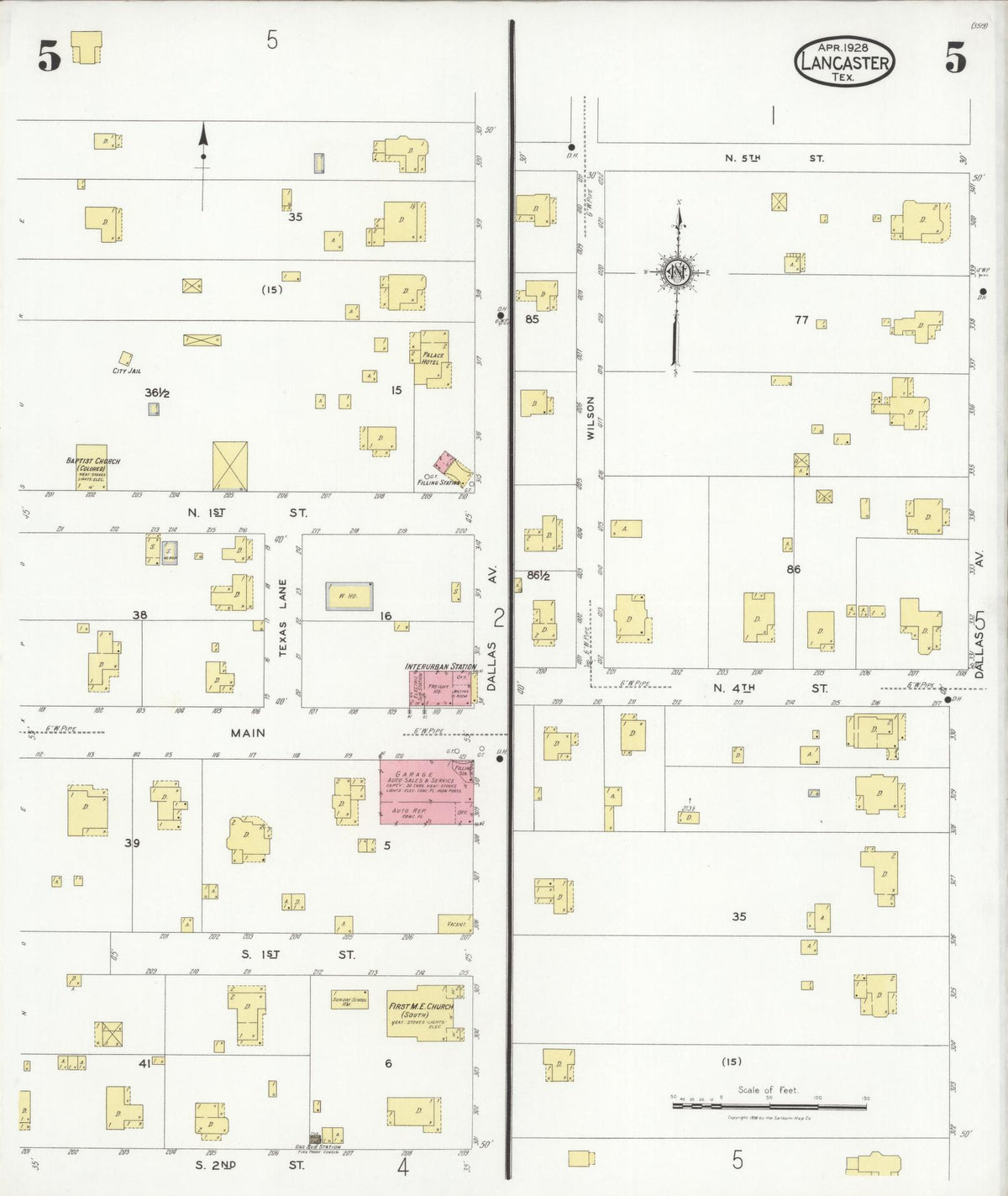 Sanborn Fire Insurance Map from Lancaster, Dallas County, Texas (1928), Sheet #0005 - Complete Map Set gallery image, historic Sanborn map, vintage wall art, Texas Texas