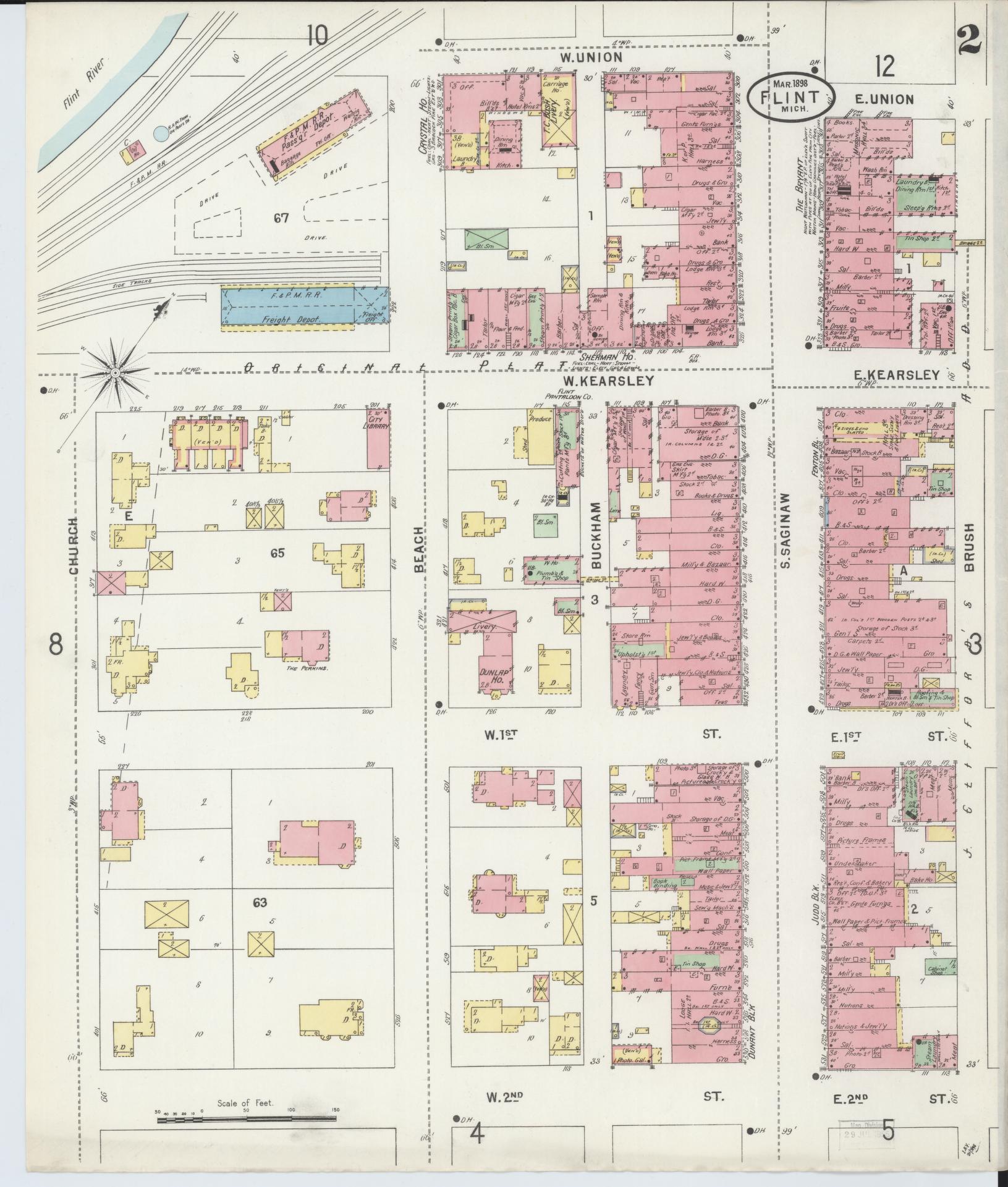 Sanborn Fire Insurance Map from Flint, Genesee County, Michigan (1898), Sheet #0002 - Complete Map Set gallery image, historic Sanborn map, vintage wall art, Michigan Michigan