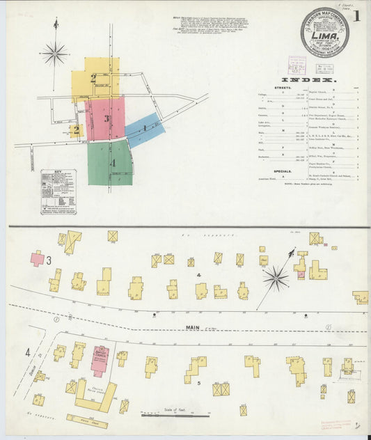 Sanborn Fire Insurance Map from Lima, Livingston County, New York (1904), Sheet #0001 - Historic Sanborn Fire Insurance Map Print, vintage old map wall art, antique decor, genealogy gift, New York New York map