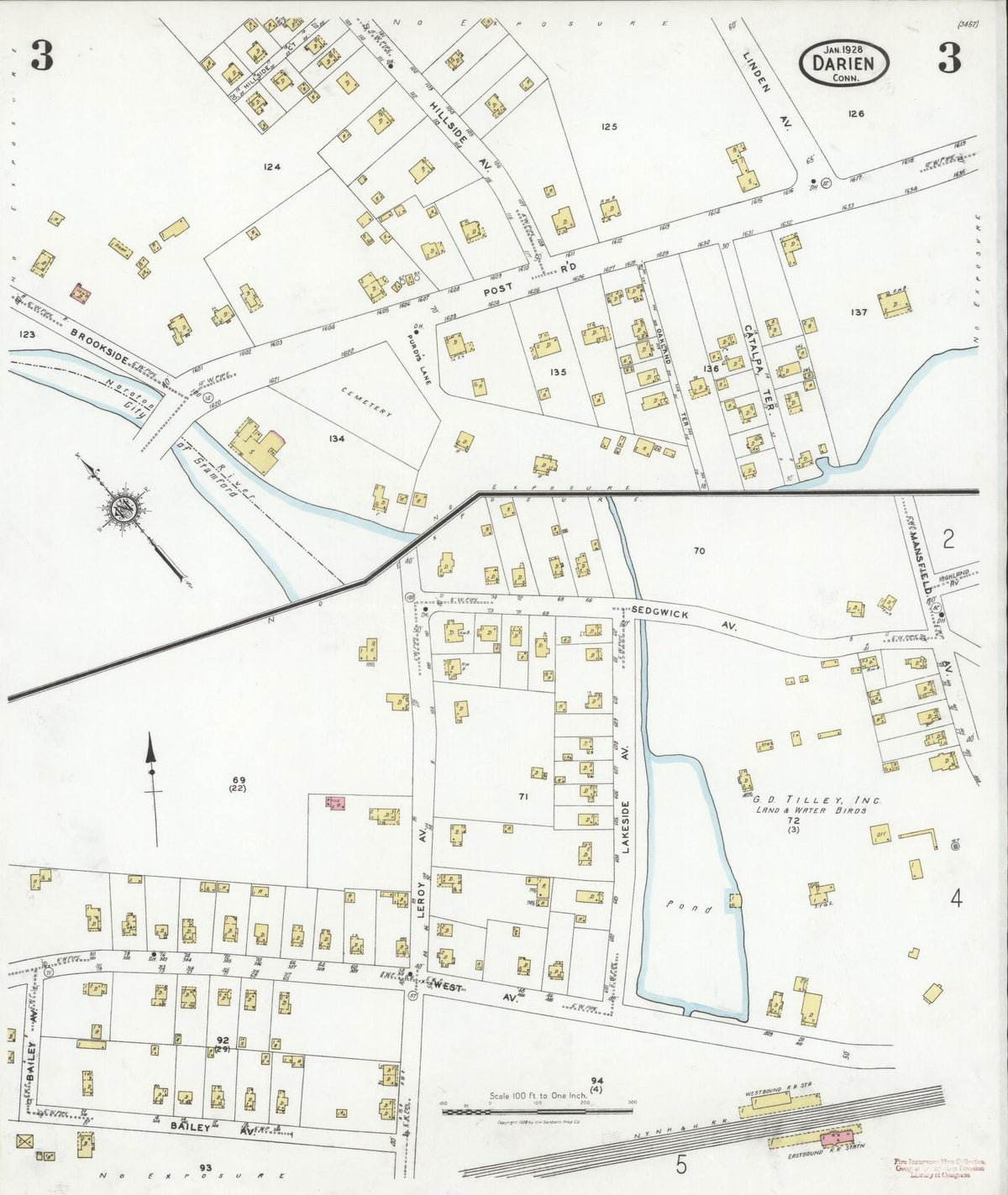 Sanborn Fire Insurance Map from Darien, Fairfield County, Connecticut (1928), Sheet #0003 - Historic Sanborn Fire Insurance Map Print, vintage old map wall art, antique decor, genealogy gift, Connecticut Connecticut map