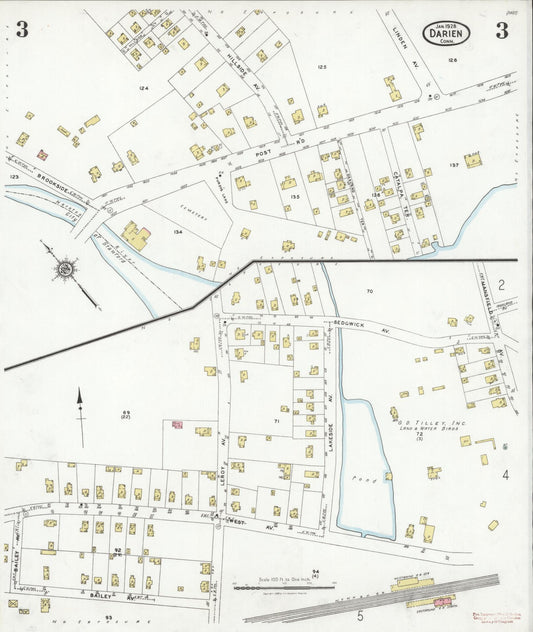 Sanborn Fire Insurance Map from Darien, Fairfield County, Connecticut (1928), Sheet #0003 - Historic Sanborn Fire Insurance Map Print, vintage old map wall art, antique decor, genealogy gift, Connecticut Connecticut map