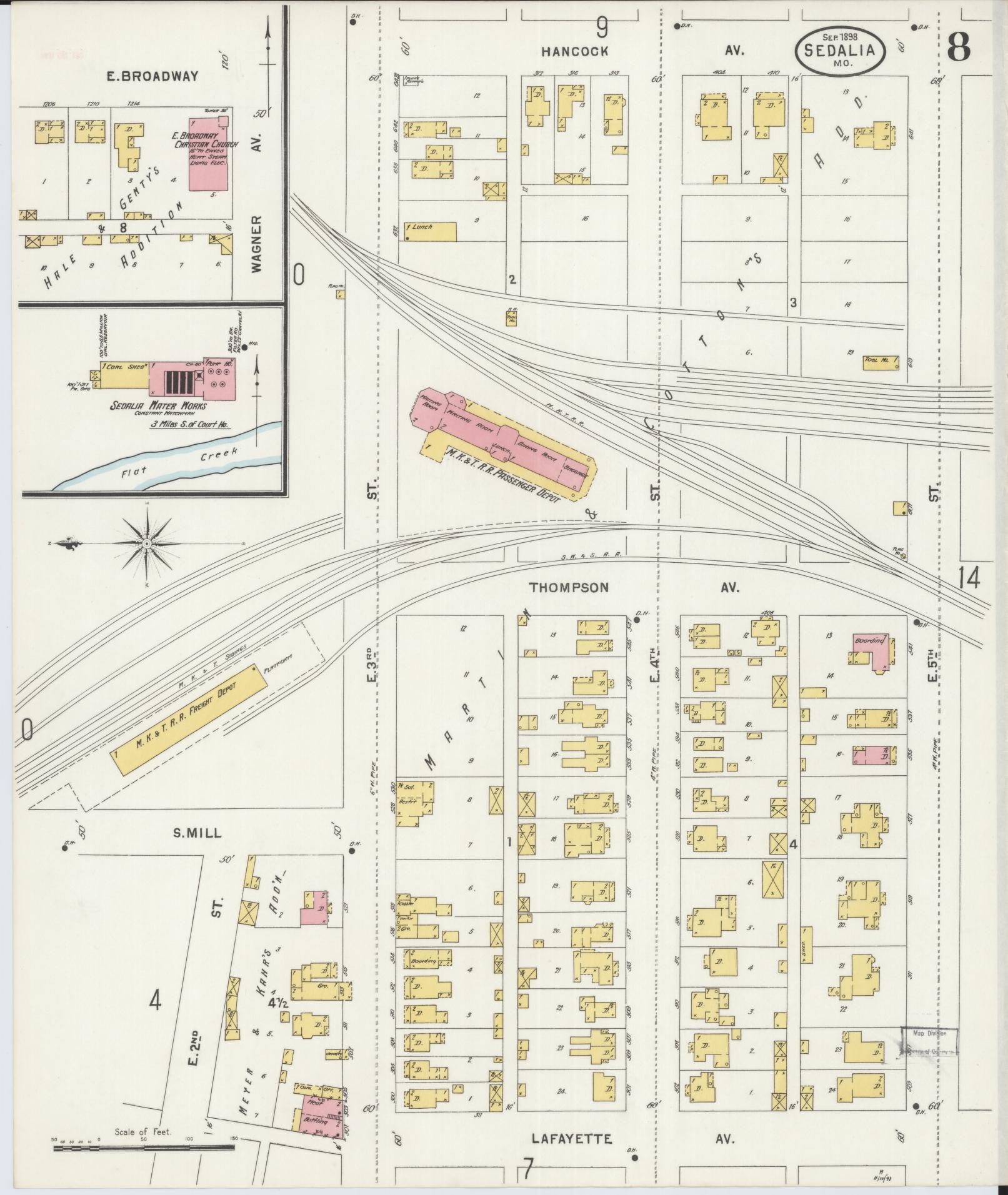 Sanborn Fire Insurance Map from Sedalia, Pettis County, Missouri (1898), Sheet #0008 - Historic Sanborn Fire Insurance Map Print, vintage old map wall art, antique decor, genealogy gift, Missouri Missouri map