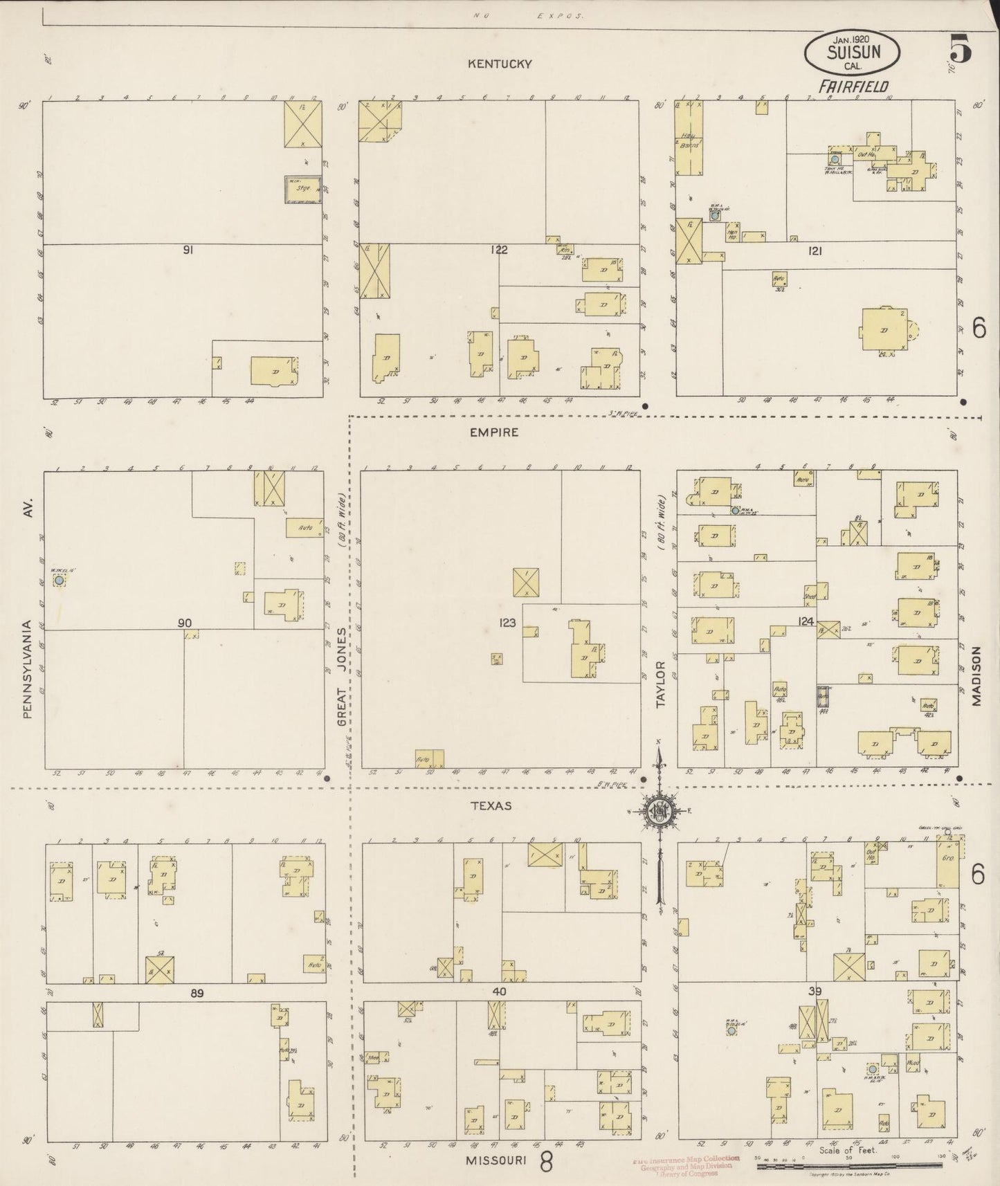 Sanborn Fire Insurance Map from Suisun, Solano County, California (1920), Sheet #0005 - Complete Map Set gallery image, historic Sanborn map, vintage wall art, California California