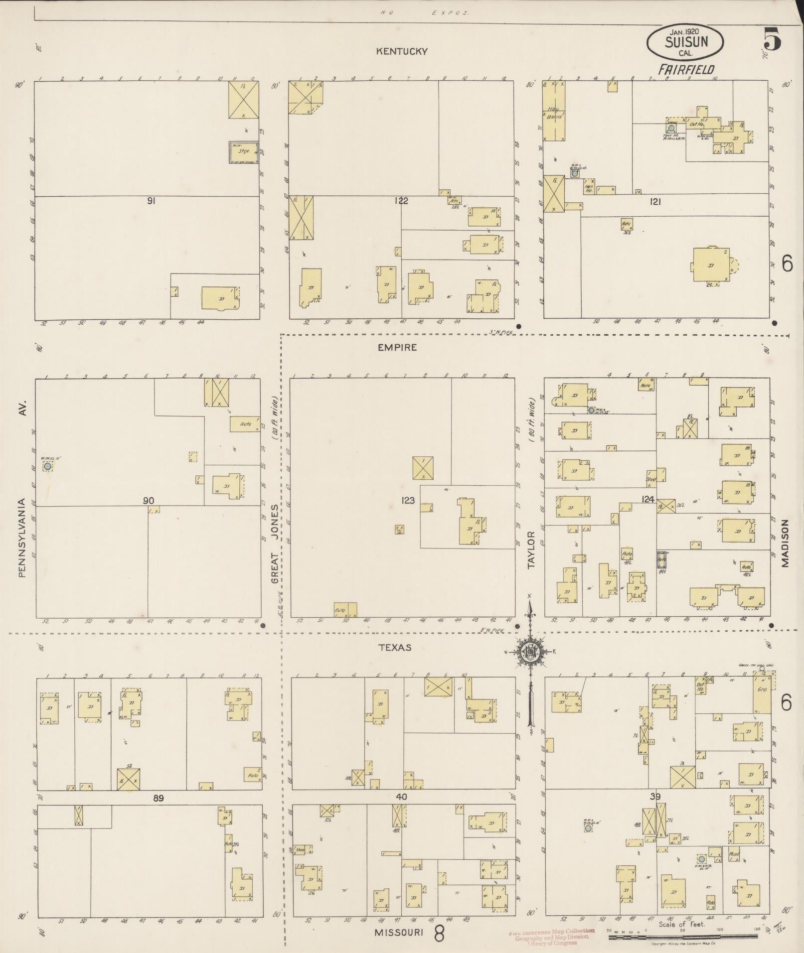 Sanborn Fire Insurance Map from Suisun, Solano County, California (1920), Sheet #0005 - Complete Map Set gallery image, historic Sanborn map, vintage wall art, California California