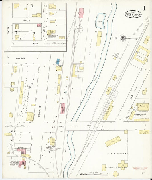 Sanborn Fire Insurance Map from West Union, Fayette County, Iowa (1913), Sheet #0004 - Historic Sanborn Fire Insurance Map Print, vintage old map wall art
