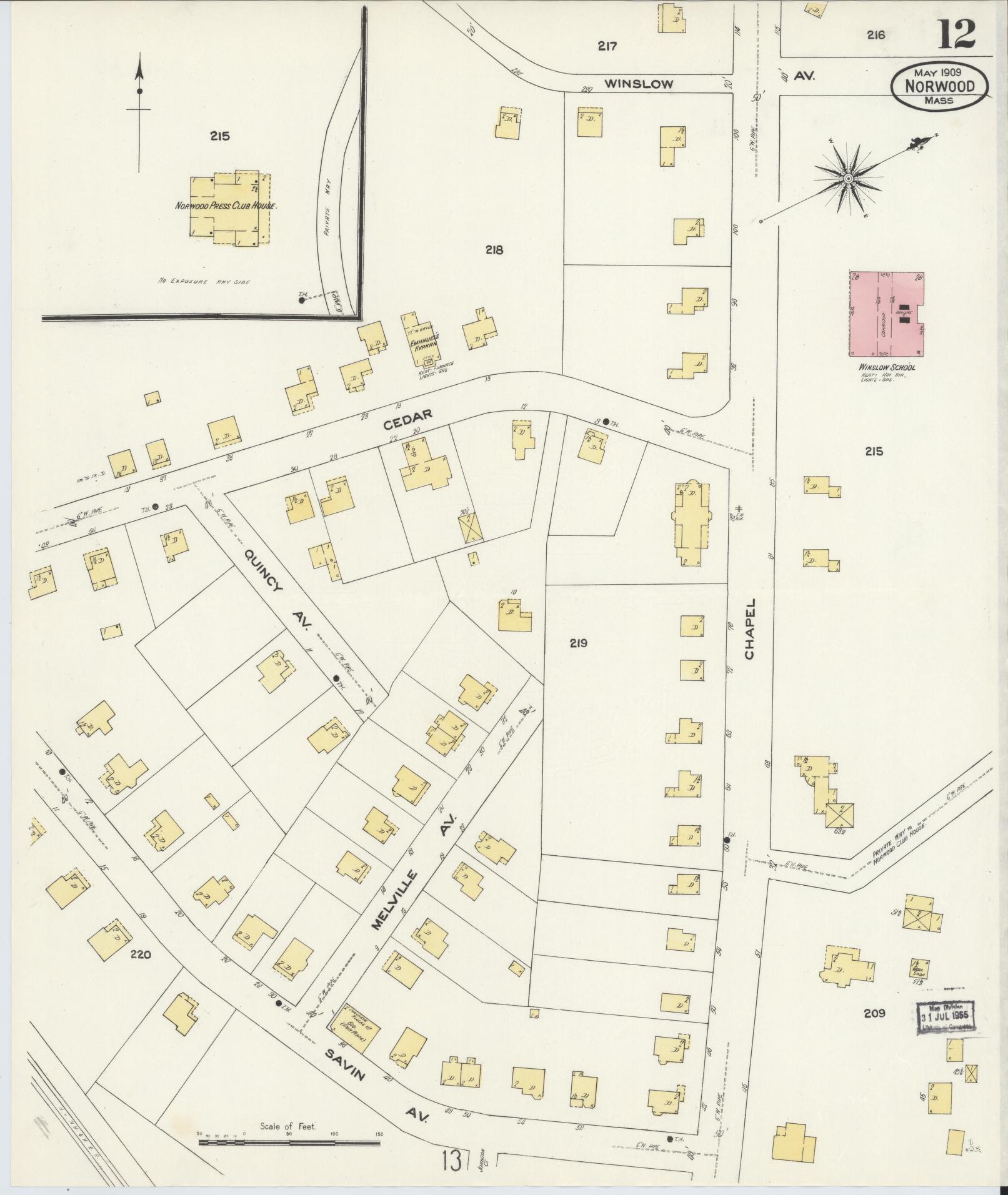 Sanborn Fire Insurance Map from Norwood, Norfolk County, Massachusetts (1909), Sheet #0012 - Historic Sanborn Fire Insurance Map Print, vintage old map wall art, antique decor, genealogy gift, Massachusetts Massachusetts map