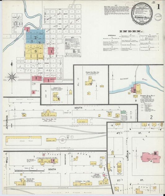 Sanborn Fire Insurance Map from Redwood Falls, Redwood County, Minnesota (1899), Sheet #0001 - Historic Sanborn Fire Insurance Map Print, vintage old map wall art, antique decor, genealogy gift, Minnesota Minnesota map