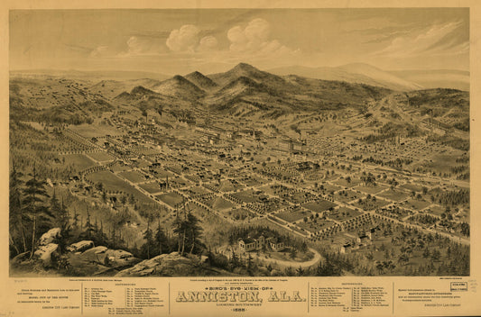 Bird's eye view of Anniston, Ala. 1888. (1888) – Historic Bird’s-Eye View Panorama Print