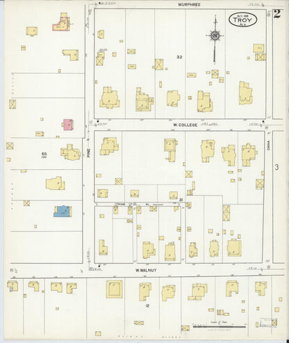Sanborn Fire Insurance Map from Troy, Pike County, Alabama (1916), Sheet #0002 - Complete Map Set gallery image, historic Sanborn map, vintage wall art, Alabama Alabama