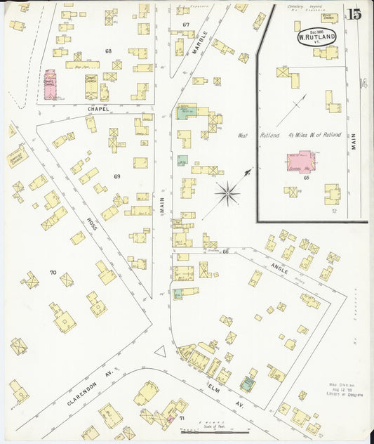 Sanborn Fire Insurance Map from Rutland, Rutland County, Vermont (1895), Sheet #0015 - Historic Sanborn Fire Insurance Map Print, vintage old map wall art, antique decor, genealogy gift, Vermont Vermont map