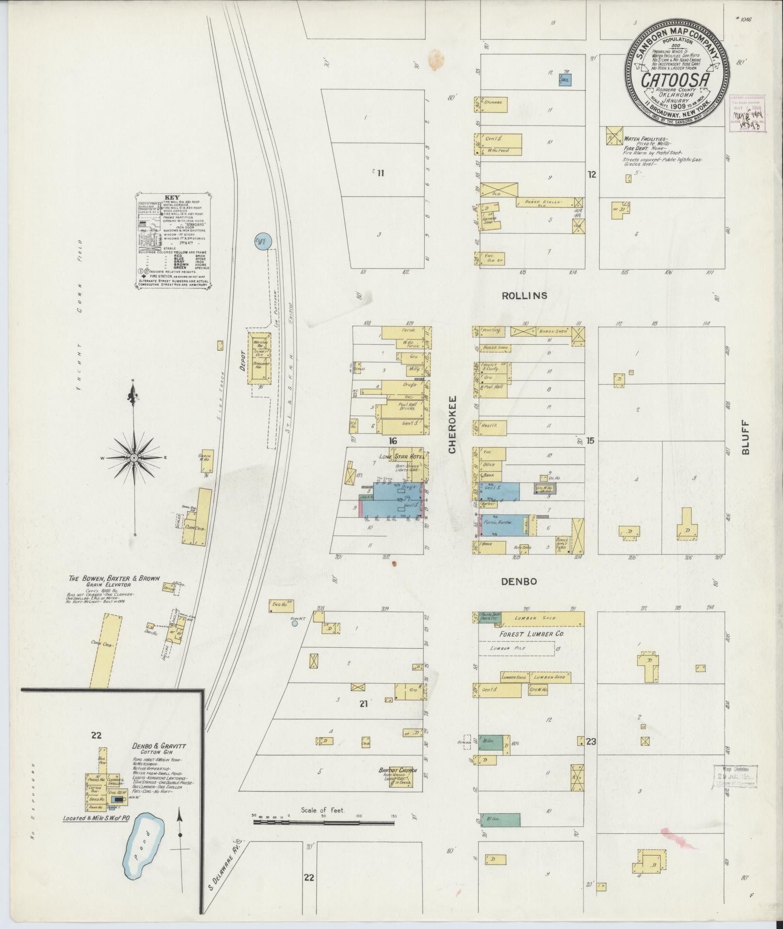 Sanborn Fire Insurance Map from Catoosa, Rodgers County, Oklahoma (1909), Sheet #0001 - Historic Sanborn Fire Insurance Map Print, vintage old map wall art, antique decor, genealogy gift, Oklahoma Oklahoma map