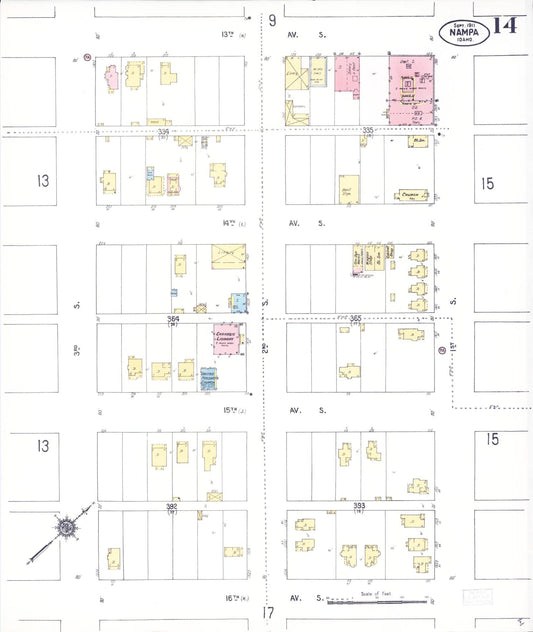 Sanborn Fire Insurance Map from Nampa, Canyon County, Idaho (1911), Sheet #0014 - Historic Sanborn Fire Insurance Map Print, vintage old map wall art, antique decor, genealogy gift, Idaho Idaho map